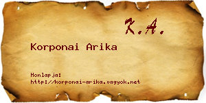Korponai Arika névjegykártya